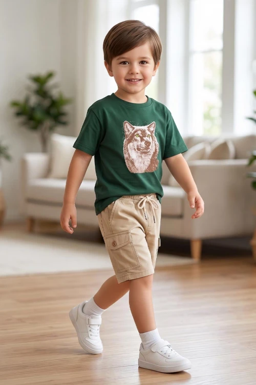 Elasticated waist shorts with printed T-shirt