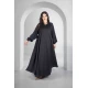 عباية سوداء كلوش أنيقة سحاب أمامي كامل ياقة عالية و أكمام مطاط ضيقة
