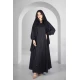 عباية سوداء كلوش أنيقة سحاب أمامي كامل ياقة عالية و أكمام مطاط ضيقة