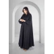 عباية سوداء كلوش أنيقة سحاب أمامي كامل ياقة عالية و أكمام مطاط ضيقة