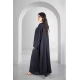 عباية سوداء كلوش أنيقة أزرار قفل امامية قماش مربعات باكمام واسعة