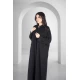 عباية سوداء أنيقة سحاب أمامي كمل مخفي ياقة عالية وجيوب امامية مع طرحة سادة