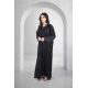 عباية سوداء سادة بأكمام أنيقة مشجرة أزرار قفل أمامية مع طرحة سادة