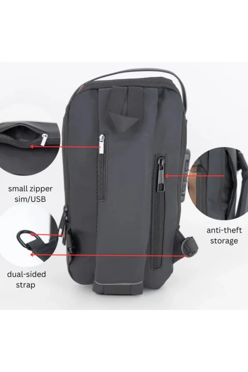 حقيبة ظهر لون بني مع كحلي بجيوب وسحاب من الأمام بقفل مضاد للسرقة مع منفذ شاحن  USB 