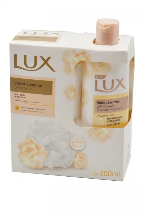 غسول الجسم لوكس الياسمين المخملي (Lux Velvet Jasmine) بحجم 250 مل مع ليفة استحمام مجانية