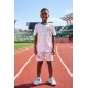 طقم رياضي شبابي قطعتين للمنتخب السنغالي مع الشعار لون أبيض مزين بنقوش و زخارف بألوان هادئة متداخلة تيشيرت ياقة دائرية باللون الأخضر الداكن و بأكمام قصيرة مع شورت