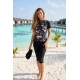 Women's two-piece midi jumpsuit swimsuit in a black floral print