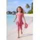 Girls' two-piece pink swimsuit featuring a midi-length jumpsuit with a round neck