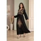 Long black women's *jalabiya* (oversized fit), featuring gold embroidery and patterns