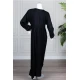 Long black women's *jalabiya* (oversized fit), featuring gold embroidery and patterns
