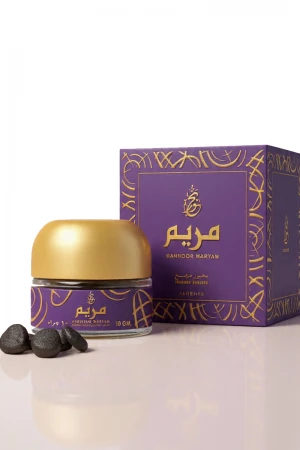 بخور مريم (Bakhoor Maryam) أقراص بخور معطرة في علبة زجاجية دائرية بغطاء ذهبي