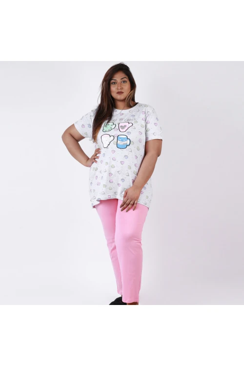 بيجاما بنطلون مع تيشيرت بأكمام قصيرة