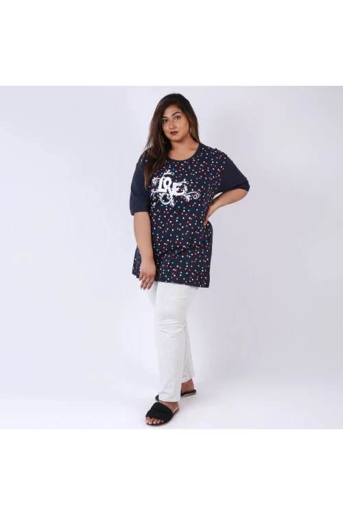 بنطلون بيجاما ساده مع تيشيرت بطبعات قلب