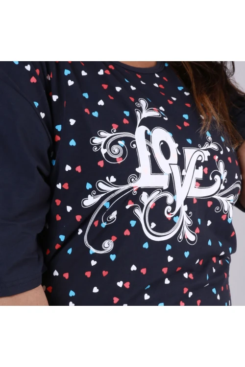 بنطلون بيجاما ساده مع تيشيرت بطبعات قلب