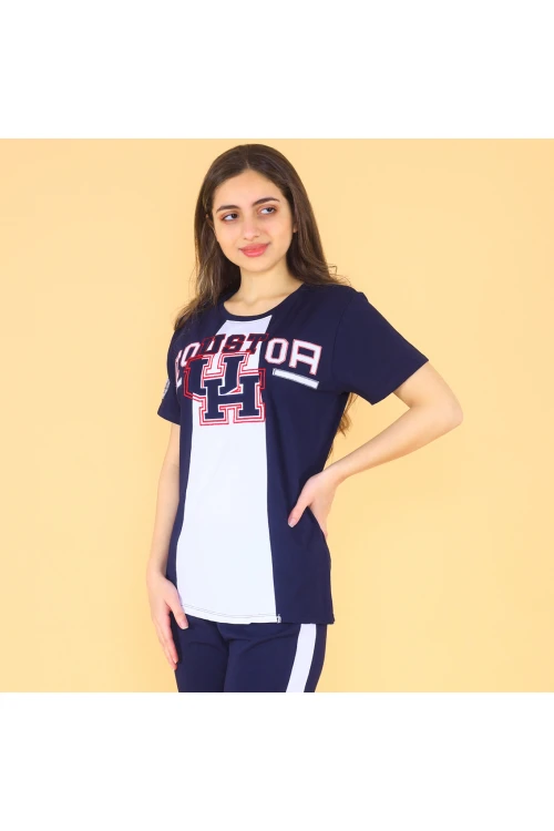 طقم بنطلون بخط عريض مع تيشيرت بأكمام قصيره