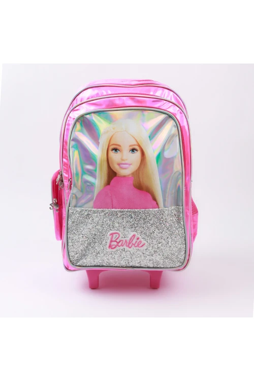 حقيبة ظهر بعجلات بتفاصيل لامعه وطبعات باربي(حجم كبير)