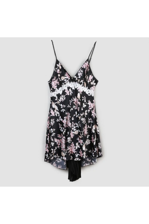 قميص ساتان بطبعات زهور وتفاصيل كسر