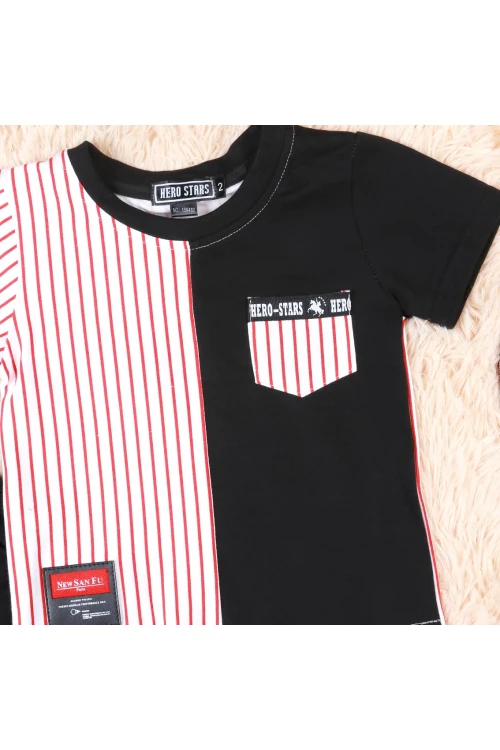 طقم تيشيرت بطبعات مخططة مع بنطلون رياضي