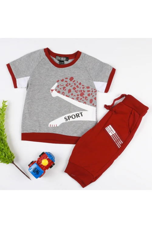 طقم تيشيرت مزين بطبعات مع بنطلون بحزام ربط