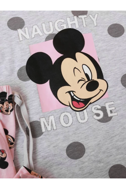 طقم بيجاما بناتي منقط و مزين بطبعات ميكي ماوس