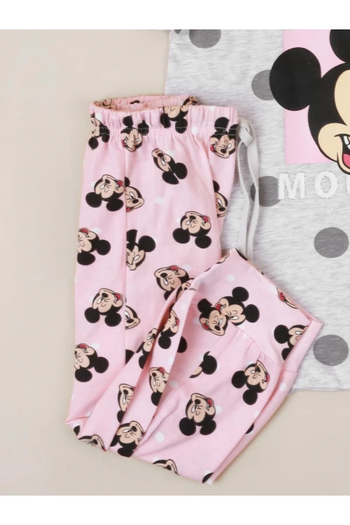 طقم بيجاما بناتي منقط و مزين بطبعات ميكي ماوس