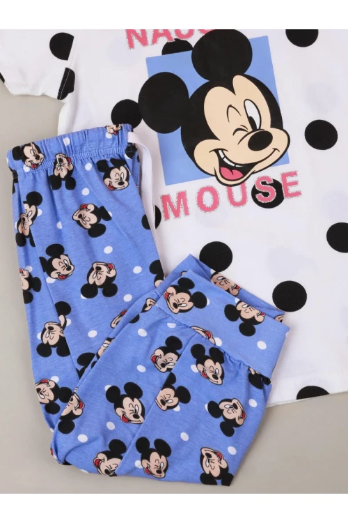 طقم بيجاما بناتي منقط و مزين بطبعات ميكي ماوس