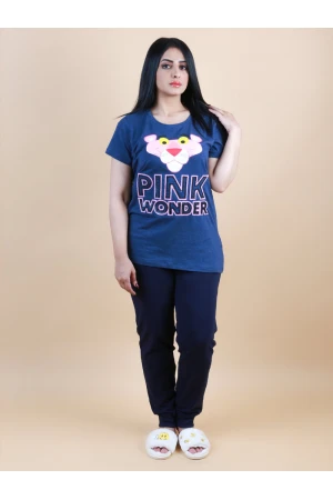 طقم بيجاما بنطلون ساده مع تيشيرت بأكمام قصيرة 