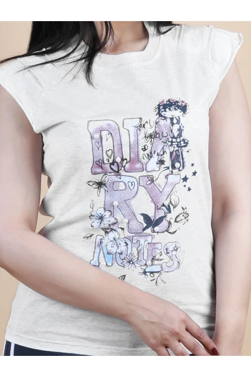 بنطلون بيجاما بفتحة جانبية مع تيشيرت بطبعات