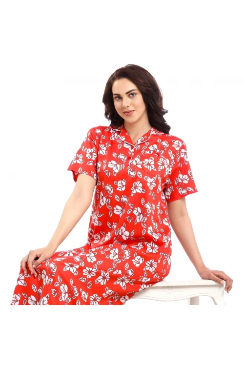 قميص طويل مزخرف بطبعات زهور