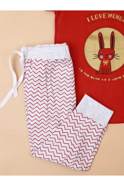 طقم بنطلون  بخصر مطاطي مع تيشيرت بأكمام قصيرة