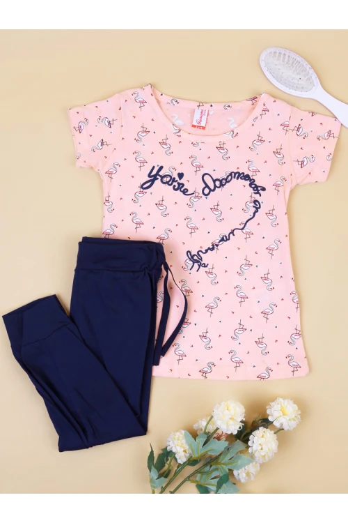 بنطلون بيجاما ساده مع تيشيرت بطبعات