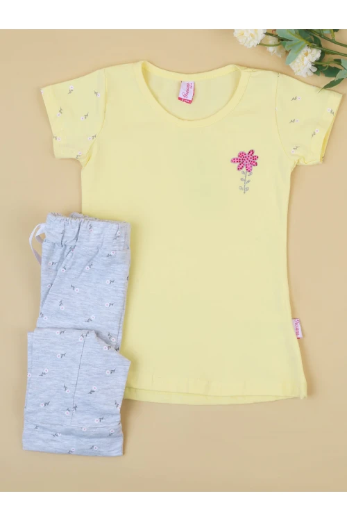 بنطلون بيجاما بطبعات مع تيشيرت باكمام قصيرة