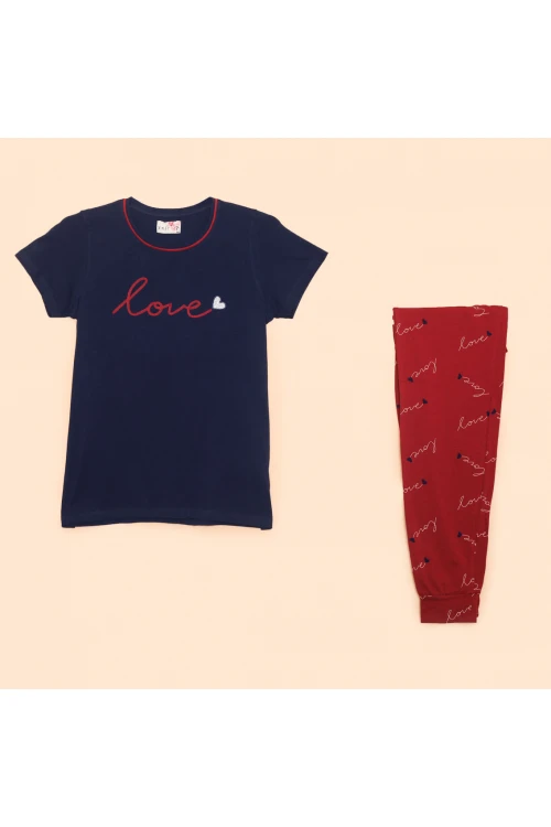 بنطلون طويل بطبعات مع تيشيرت بأكمام قصيرة