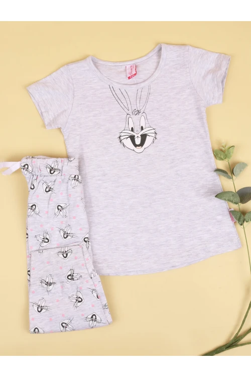 طقم بيجاما بنطلون طويل مع تيشيرت بياقة مستديرة