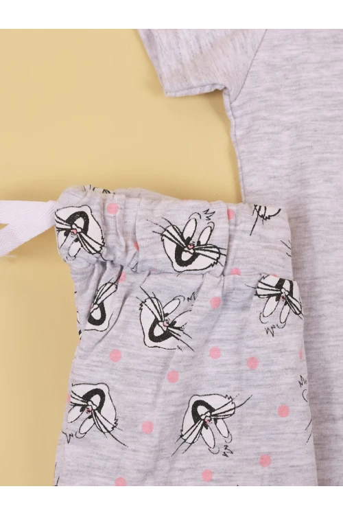 طقم بيجاما بنطلون طويل مع تيشيرت بياقة مستديرة