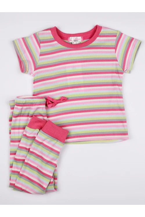 طقم بيجاما بارز الملمس بطبعات مخططة