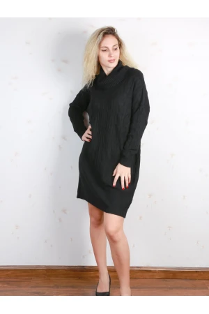 فستان قصير بارز الملمس بأكمام طويلة