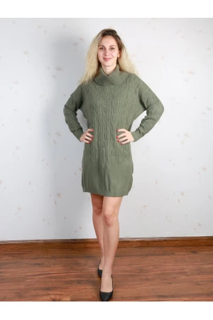 فستان قصير بارز الملمس بأكمام طويلة