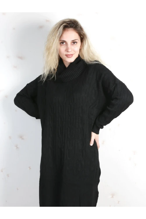 فستان قصير بارز الملمس بأكمام طويلة