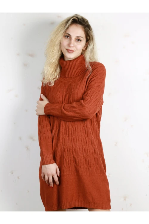 فستان قصير بارز الملمس بأكمام طويلة