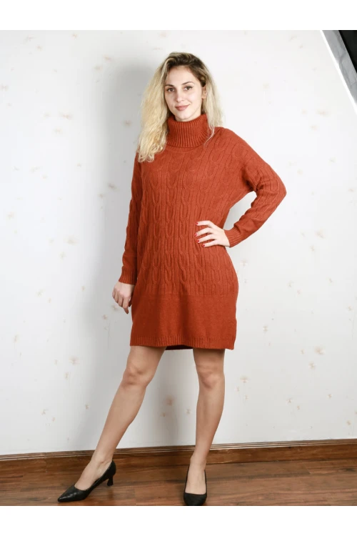 فستان قصير بارز الملمس بأكمام طويلة