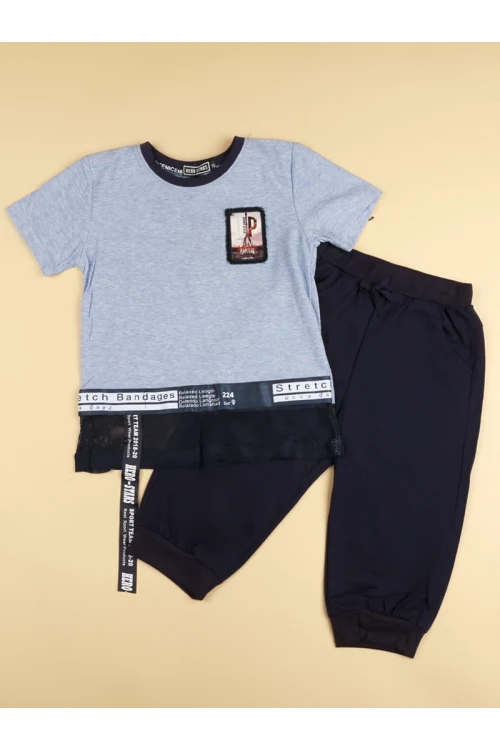 طقم بنطلون بخصر مطاطي مع بلوزة بأكمام قصيرة