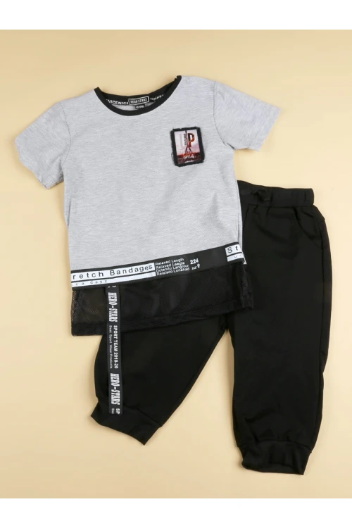 طقم بنطلون بخصر مطاطي مع بلوزة بأكمام قصيرة