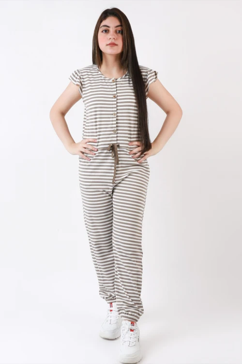 أفرول مخطط بجيوب  و حزام ربط