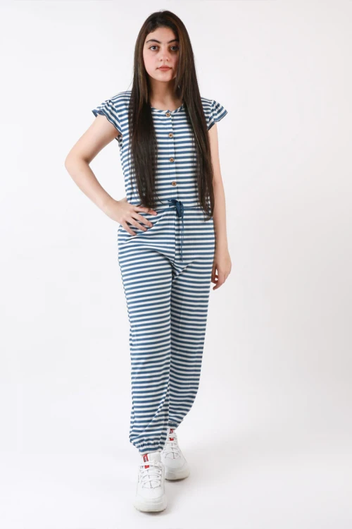 أفرول مخطط بجيوب  و حزام ربط