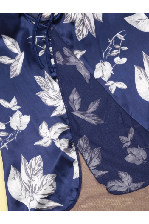 قميص ساتان قصير مزين بطبعات زهور