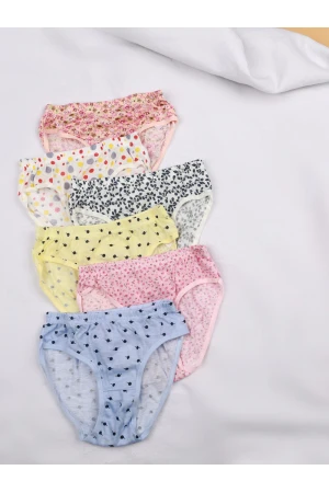 طقم سروايل داخلية بخصر مطاطي و طبعات - 6 قطع