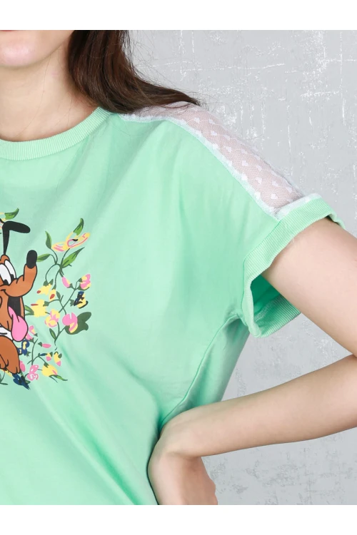 بيجاما بنطلون مزين بطبعات مع تيشيرت بياقة مستديرة