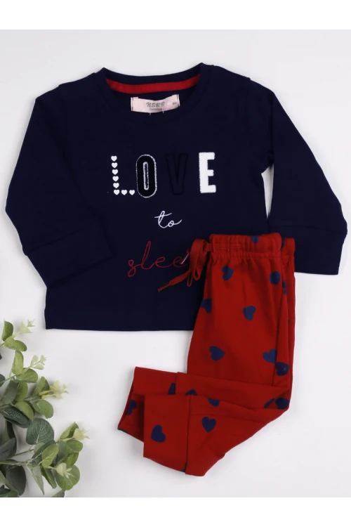 بنطلون بيجاما بطبعات قلب مع بلوفر بأكمام طويلة