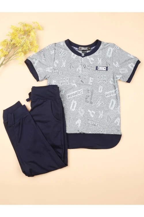 طقم بنطلون بخصر مطاطي مع تيشيرت بطبعات